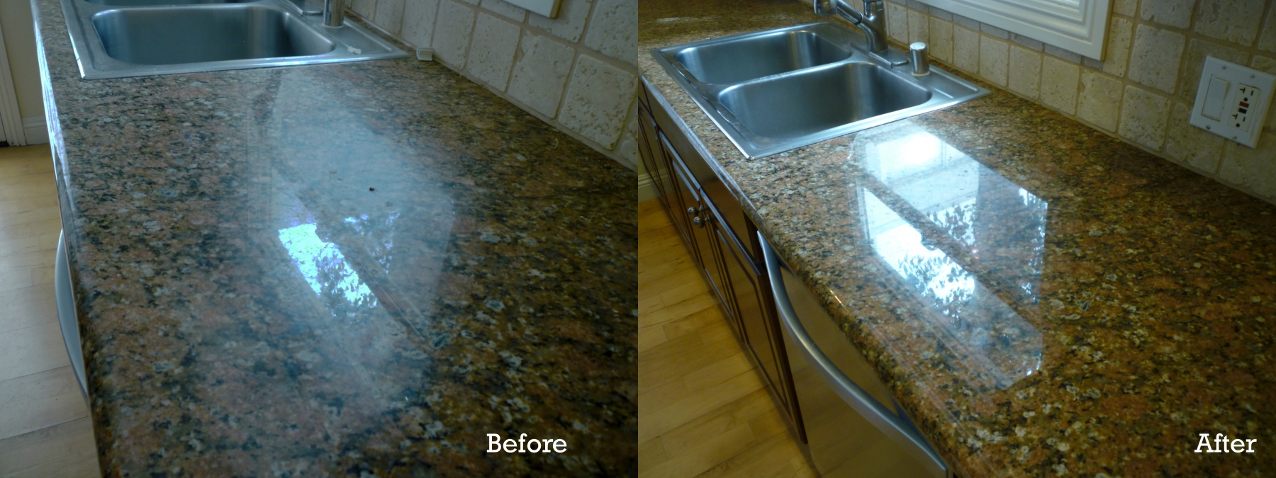 Granite countertops before and after professional treatment